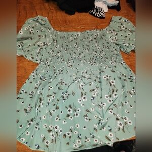 Green Floral Peplum Smocked Top